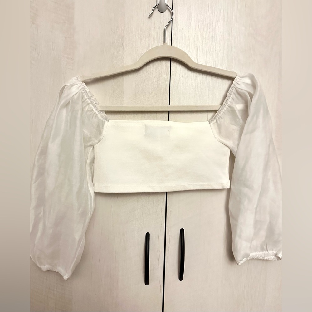 Cider white crop blouse with puffy sleeves